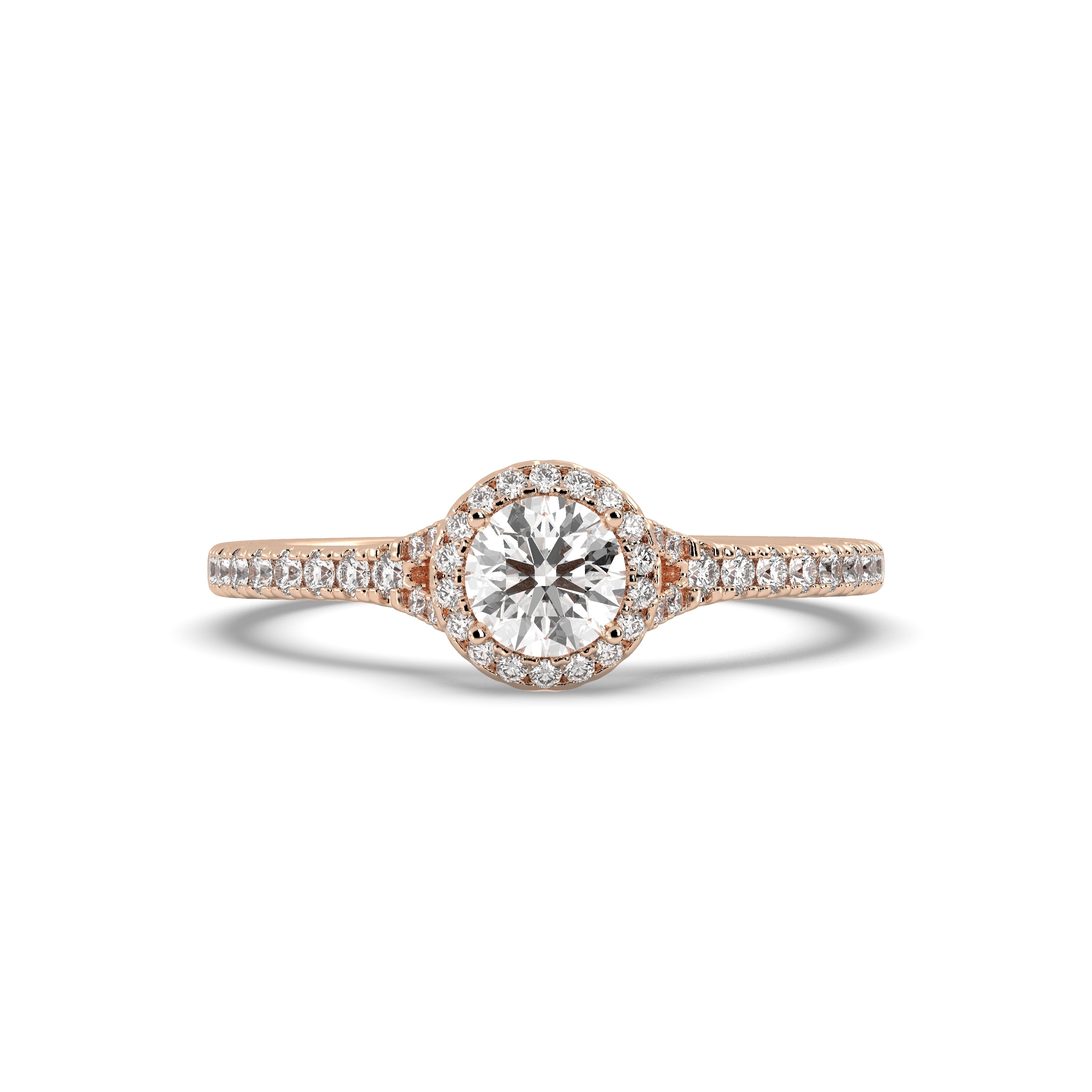 Rose Gold Studded 0.938 Carat Lab Grown Diamond Ring-E Color VS1 Clarity.
